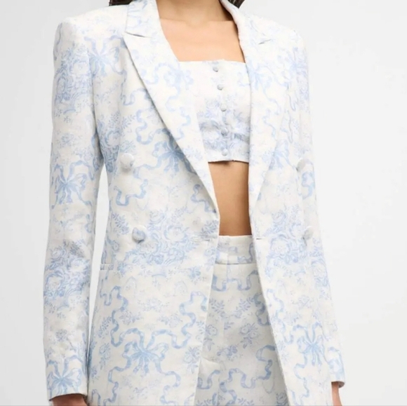 New LoveShackFancy Lumine Linen Blissful Blue Double-Breasted Jacket Size 2 NWT - Picture 6 of 12